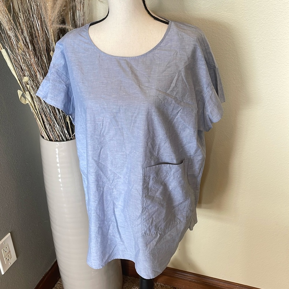 COS NWT Loose Cotton Slate Blue Pullover Tunic Pocket Top Minimalist Lagen M